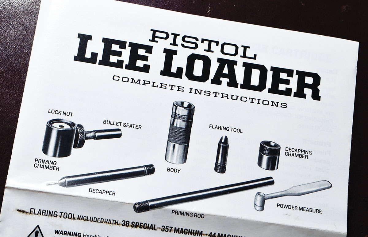 Complete instructions accompanying the Lee Loader list each part. The functions are self-explanatory.